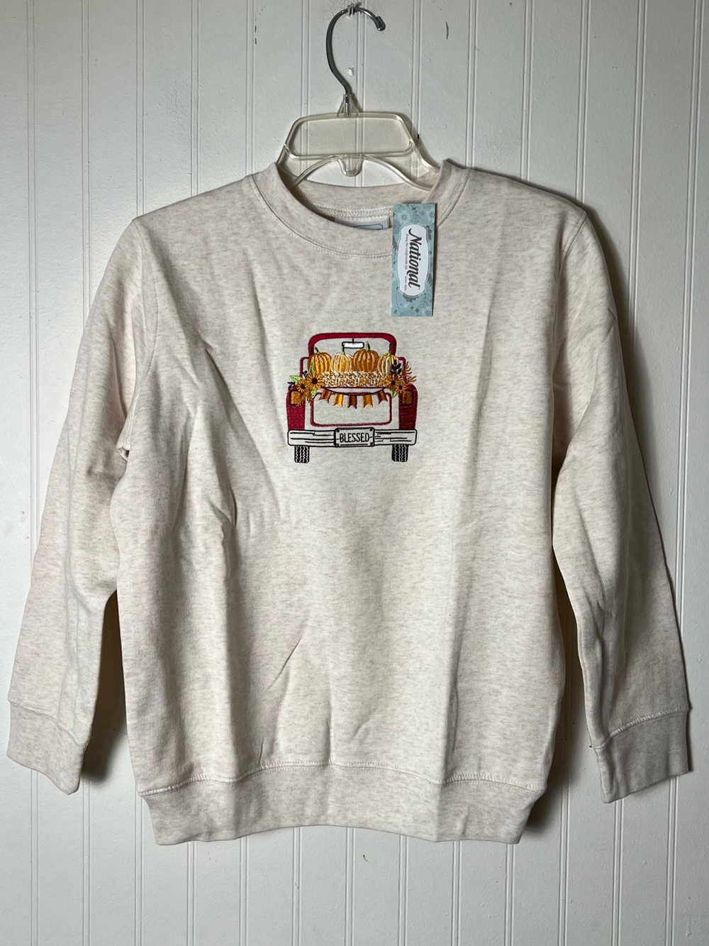 NWT Crewneck Fall Pumpkin Blessed Sweatshirt Heathered Oatmeal